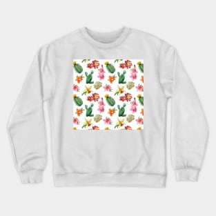 Cactus and Orchid Pattern Crewneck Sweatshirt